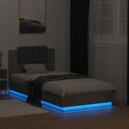 Berkfield Home Bed Frame with LED without Mattress Concrete Grey 75x190 cm Small Single - thumbnail 5