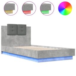 Berkfield Home Bed Frame with LED without Mattress Concrete Grey 75x190 cm Small Single - thumbnail 2