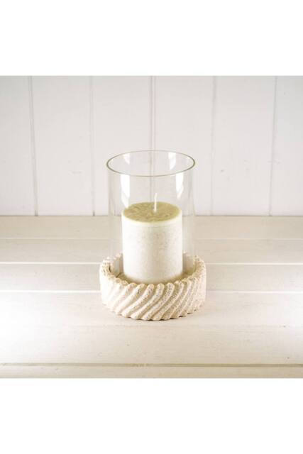 KDMD Tall Sandy Textured Hurrican Glass Candle Holder in Light Sand - image 1