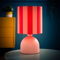 ValueLights Mileys Pink Stripes Drum Lamp Shade Pale Pink Table Lamp with LED Bulb - thumbnail 3
