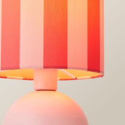 ValueLights Mileys Pink Stripes Drum Lamp Shade Pale Pink Table Lamp with LED Bulb - thumbnail 4