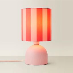 ValueLights Mileys Pink Stripes Drum Lamp Shade Pale Pink Table Lamp with LED Bulb - thumbnail 6