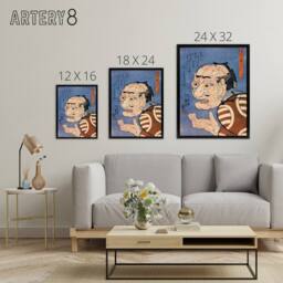 "Artery8 Man Portrait From Interlocking Bodies Kuniyoshi Framed Canvas Wall Art in Blue - Size: W12"" x H16""" - thumbnail 4