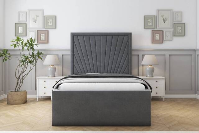 "Sloomy Somerset Coniston Frame-Mattress - 50"" Upholstered Headboard in Dark Grey - Size: Small Single" - image 1