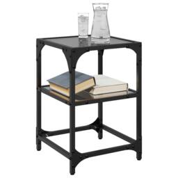 Berkfield Home Decorative Coffee Tables with Black Glass Top 2 pcs 30x30x45 cm Steel - Size: 30 x 30 x 45 cm - thumbnail 1