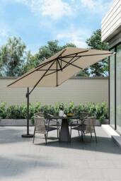 Garden Sanctuary Square Rotating Outdoor Cantilever Parasol with Fillable Base in Taupe
