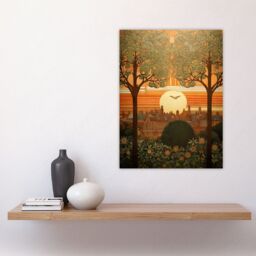"Artery8 Wall Art Print Art Nouveau Autumn Village Sunset Artwork Painting Poster in Orange - Size: W18"" x H24""" - thumbnail 4