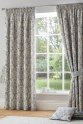 Dreams & Drapes 'Averie' Pair of Pencil Pleat Curtains With Tie-Backs in Blue - Size: 229 cm width x 229 cm drop - thumbnail 1