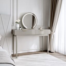 CARME HOME Layla Mocha Dressing Table With Elsie LED Mirror in Brown - thumbnail 1