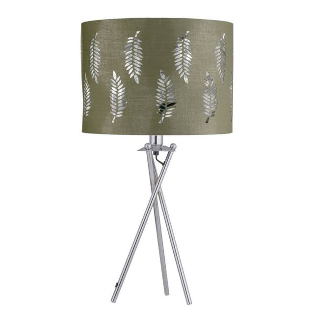First Choice Lighting Chrome Tripod Table Lamp with Sage Green Fern Cut Out Shade in Silver - image 1