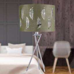 First Choice Lighting Chrome Tripod Table Lamp with Sage Green Fern Cut Out Shade in Silver - thumbnail 4