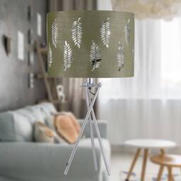 First Choice Lighting Chrome Tripod Table Lamp with Sage Green Fern Cut Out Shade in Silver - thumbnail 3