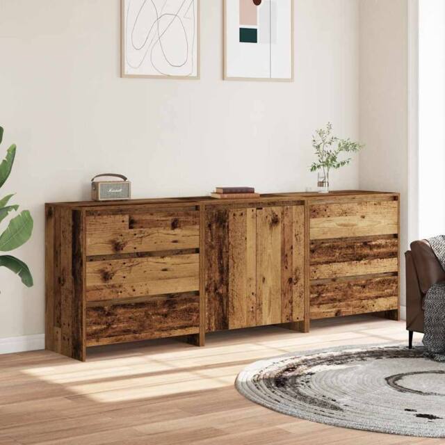 Berkfield Home Decorative 3 Piece Sideboard Old Wood Engineered Wood in Brown - image 1