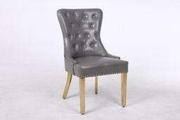 Modernique Set of 2 Luna Leather Aire Dining Chairs with Knocker, Stud & Golden Legs in Grey - thumbnail 2