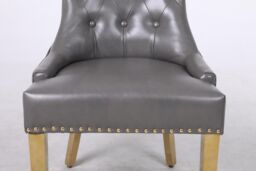 Modernique Set of 2 Luna Leather Aire Dining Chairs with Knocker, Stud & Golden Legs in Grey - thumbnail 6