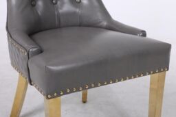 Modernique Set of 2 Luna Leather Aire Dining Chairs with Knocker, Stud & Golden Legs in Grey - thumbnail 5