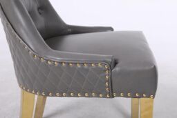 Modernique Set of 2 Luna Leather Aire Dining Chairs with Knocker, Stud & Golden Legs in Grey - thumbnail 4