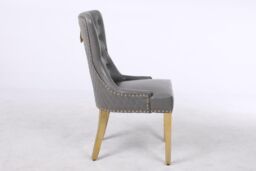 Modernique Set of 2 Luna Leather Aire Dining Chairs with Knocker, Stud & Golden Legs in Grey - thumbnail 3