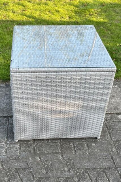 Fimous Rattan Cube Side Table Corner Tea Coffee Table in Light Grey - image 1