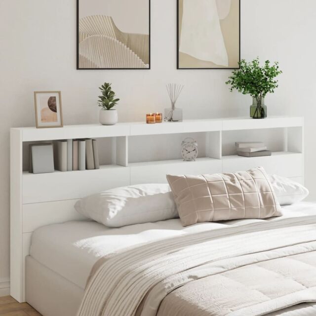 Berkfield Home Headboard Cabinet with LED White 220x17x102 cm - Size: 220 x 17 x 102 cm - image 1
