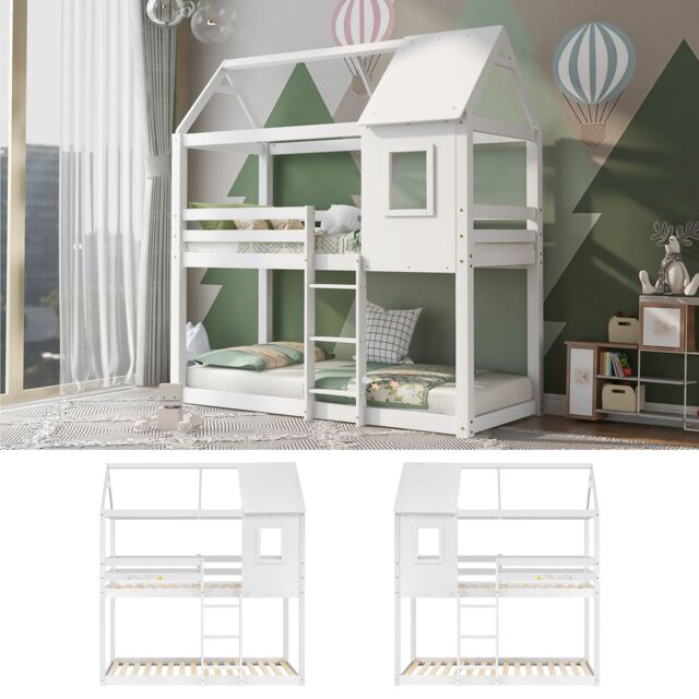 Matteo Bunk Bed, Children Cabin Bed, Twin Sleeper, Solid Pine Wood in White - Size: Single - image 1