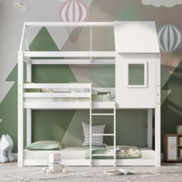 Matteo Bunk Bed, Children Cabin Bed, Twin Sleeper, Solid Pine Wood in White - Size: Single - thumbnail 7