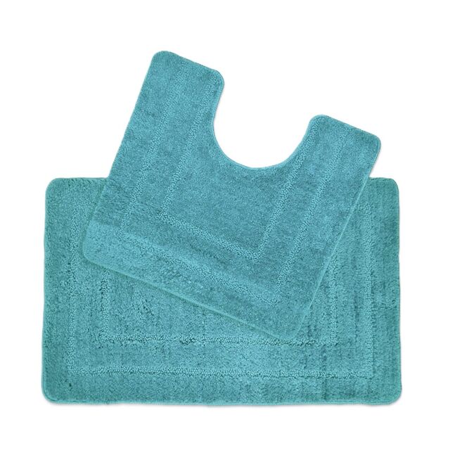 Allure Bath Fashions Two Piece Non-Slip Bath Mat & Pedestal Mat Set in Teal - image 1