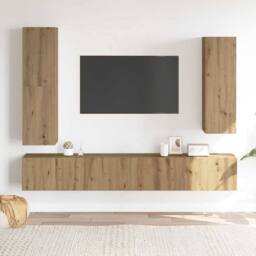 Berkfield Home 4 Piece TV Cabinet Set Wall-mounted Artisan Oak Engineered Wood in Brown - thumbnail 3