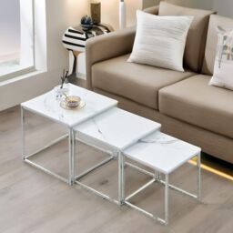 FURNOS Set Of 3 Faux Marble Nesting Tables in White - thumbnail 5
