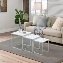 FURNOS Set Of 3 Faux Marble Nesting Tables in White - thumbnail 3