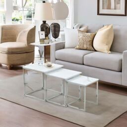 FURNOS Set Of 3 Faux Marble Nesting Tables in White - thumbnail 2