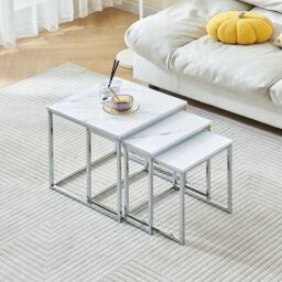 FURNOS Set Of 3 Faux Marble Nesting Tables in White - thumbnail 4