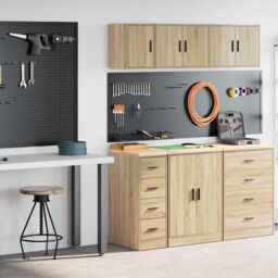 Berkfield Home Garage Cabinets 2 pcs Sonoma Oak Engineered Wood in Brown - thumbnail 1
