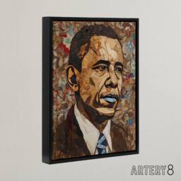 "Artery8 Barack Obama Collage Art Portrait Framed Canvas Wall Art Print in Brown - Size: W12"" x H16""" - thumbnail 2