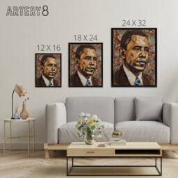 "Artery8 Barack Obama Collage Art Portrait Framed Canvas Wall Art Print in Brown - Size: W12"" x H16""" - thumbnail 4
