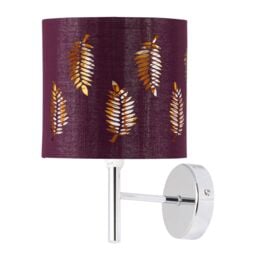 First Choice Lighting Brea - Chrome Wall Light with Burgundy Fern Shade in Silver