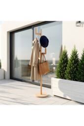 Living and Home Freestanding Wooden Coat Rack Clothes Holder Garment Rack with 6 Hooks in Beige - thumbnail 6