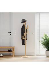 Living and Home Freestanding Wooden Coat Rack Clothes Holder Garment Rack with 6 Hooks in Beige - thumbnail 3