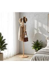 Living and Home Freestanding Wooden Coat Rack Clothes Holder Garment Rack with 6 Hooks in Beige - thumbnail 4
