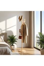 Living and Home Freestanding Wooden Coat Rack Clothes Holder Garment Rack with 6 Hooks in Beige - thumbnail 2