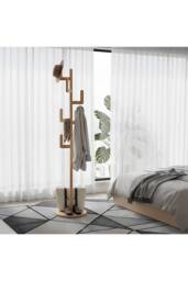 Living and Home Freestanding Wooden Coat Rack Clothes Holder Garment Rack with 6 Hooks in Beige - thumbnail 7