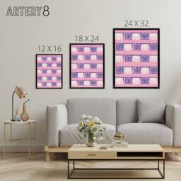 "Artery8 Pink Blue Geometric Pattern Framed Canvas Wall Art Print Furuya Korin - Size: W12"" x H16""" - thumbnail 4