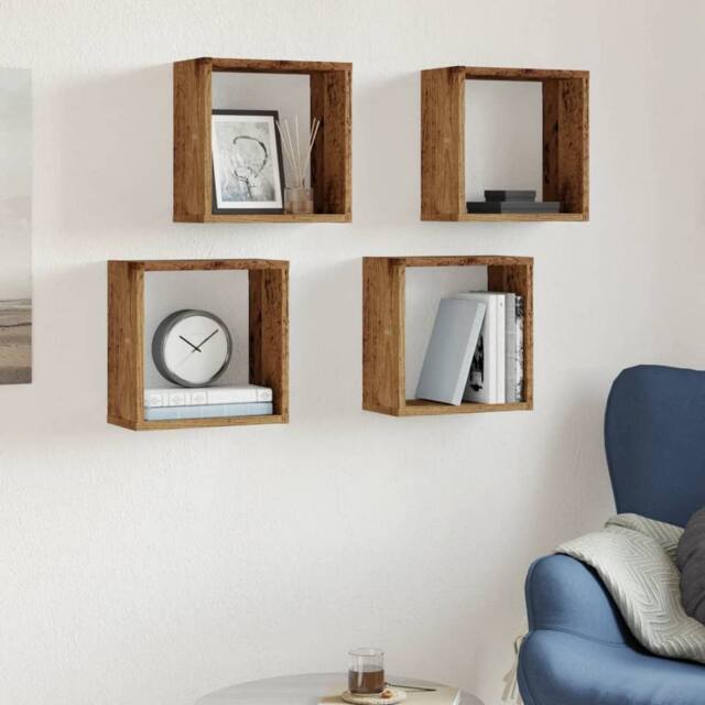 Berkfield Home Wall Cube Shelves 4 pcs Old Wood 30x15x30 cm Engineered Wood in Brown - Size: 30 x 15 x 30 cm - image 1