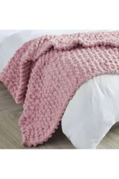 Living and Home Chunky Knit Throw Blanket 80x100cm in Baby Pink - Size: 80x100 cm - thumbnail 4