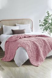 Living and Home Chunky Knit Throw Blanket 80x100cm in Baby Pink - Size: 80x100 cm