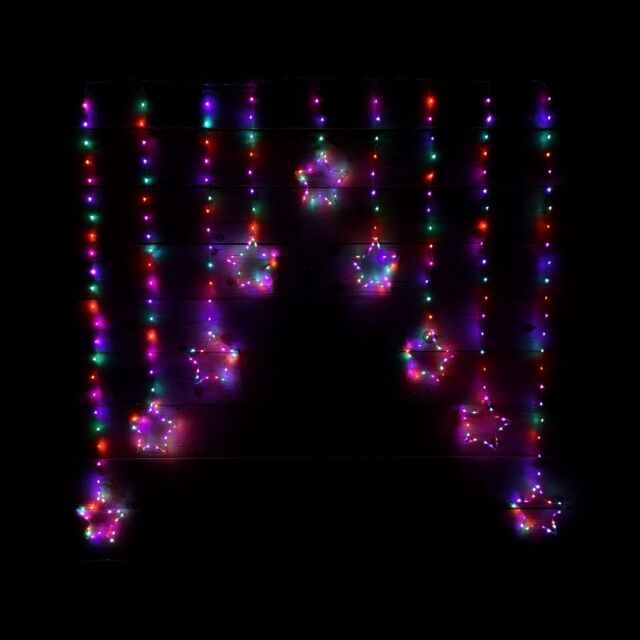 Samuel Alexander 1.2m x 1.2m Light up Star Pin Wire Christmas Curtain Lights with 303 Rainbow LEDs - image 1