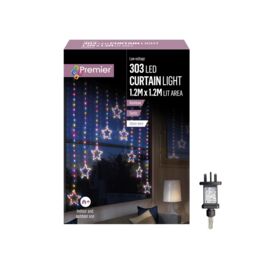 Samuel Alexander 1.2m x 1.2m Light up Star Pin Wire Christmas Curtain Lights with 303 Rainbow LEDs - thumbnail 8