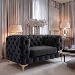 Sofaya Monaco Chesterfield Velvet Arm Chair Cushions Sofa Seater Couch in Black - Size: Armchair