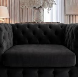 Sofaya Monaco Chesterfield Velvet Arm Chair Cushions Sofa Seater Couch in Black - Size: Armchair - thumbnail 5