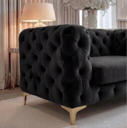 Sofaya Monaco Chesterfield Velvet Arm Chair Cushions Sofa Seater Couch in Black - Size: Armchair - thumbnail 2